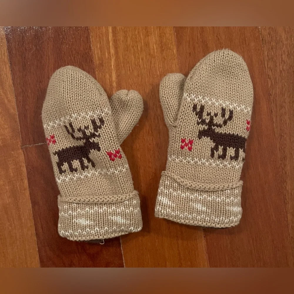 Gap Kids Boys Gloves Knit 🧶 🫎 Moose Mittens Sz M/L 4/5 Years